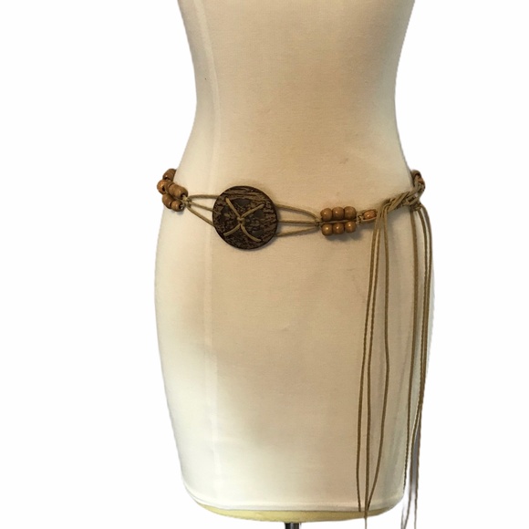 Boho Tribal Tassel Wooden Beaded Adjustable Belt - Picture 2 of 4